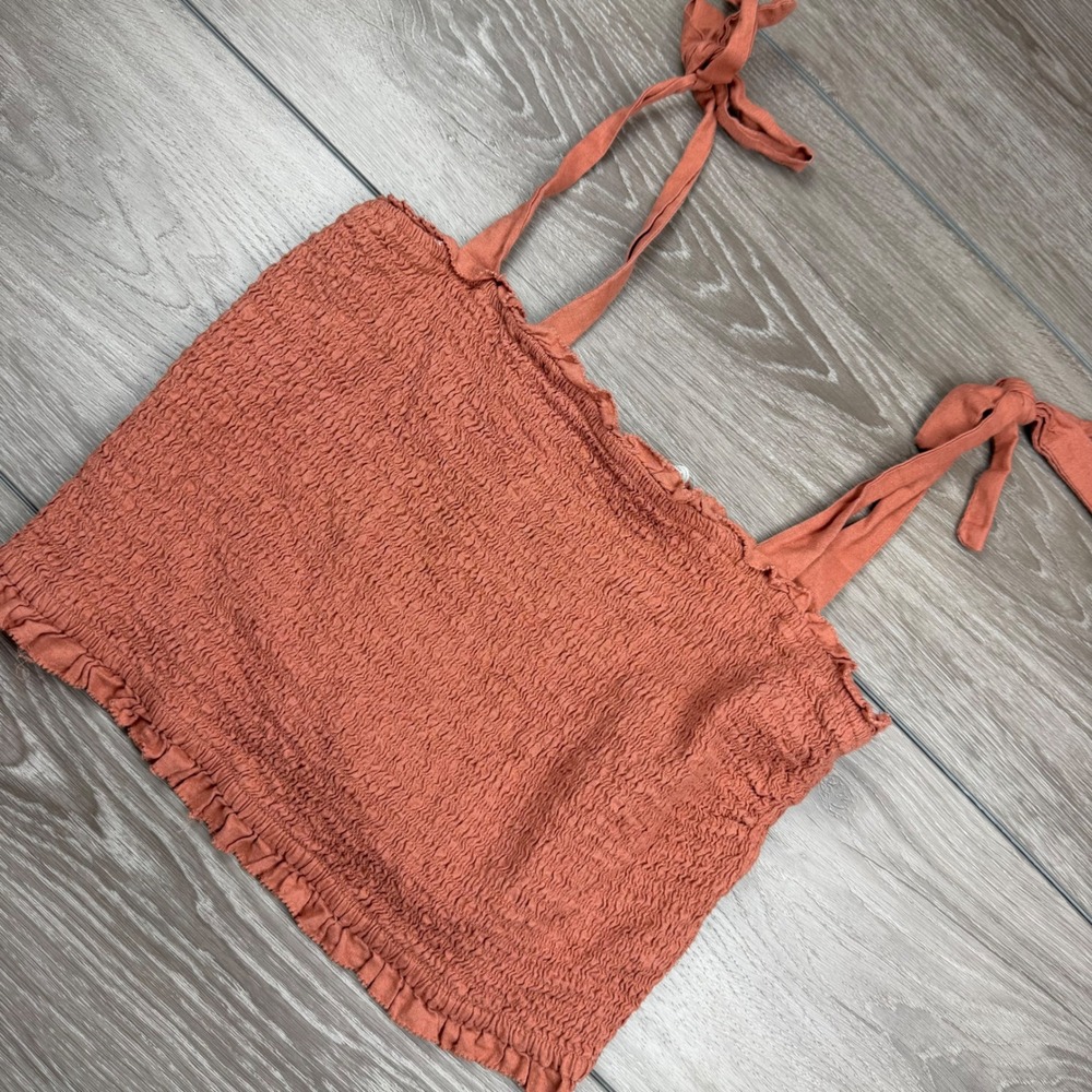 Abercrombie & Fitch Women Tank Top Smocked Tie Shoulder Ruffle Terracotta XL